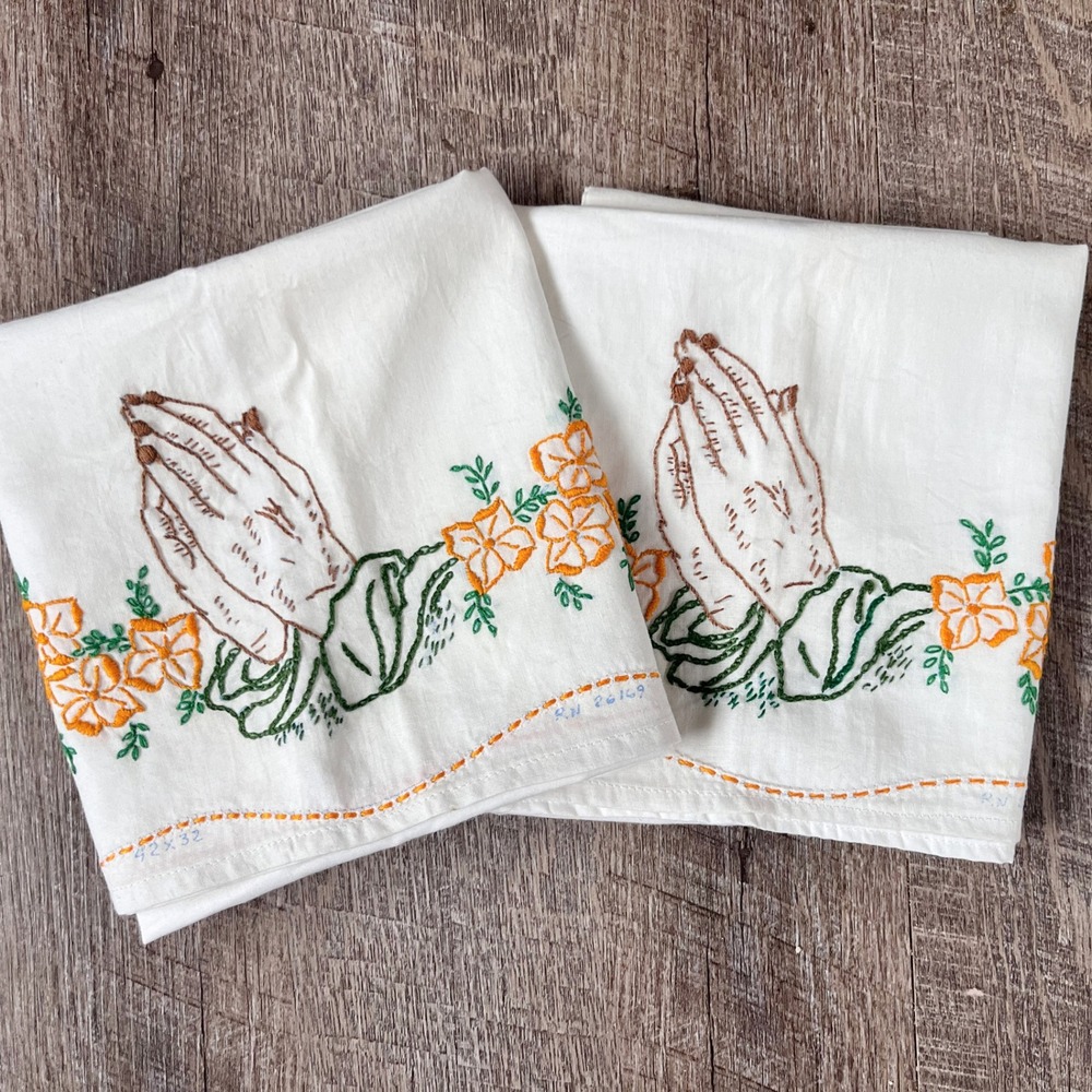 Set of pillowcases Embroidery praying hands with yellow floral